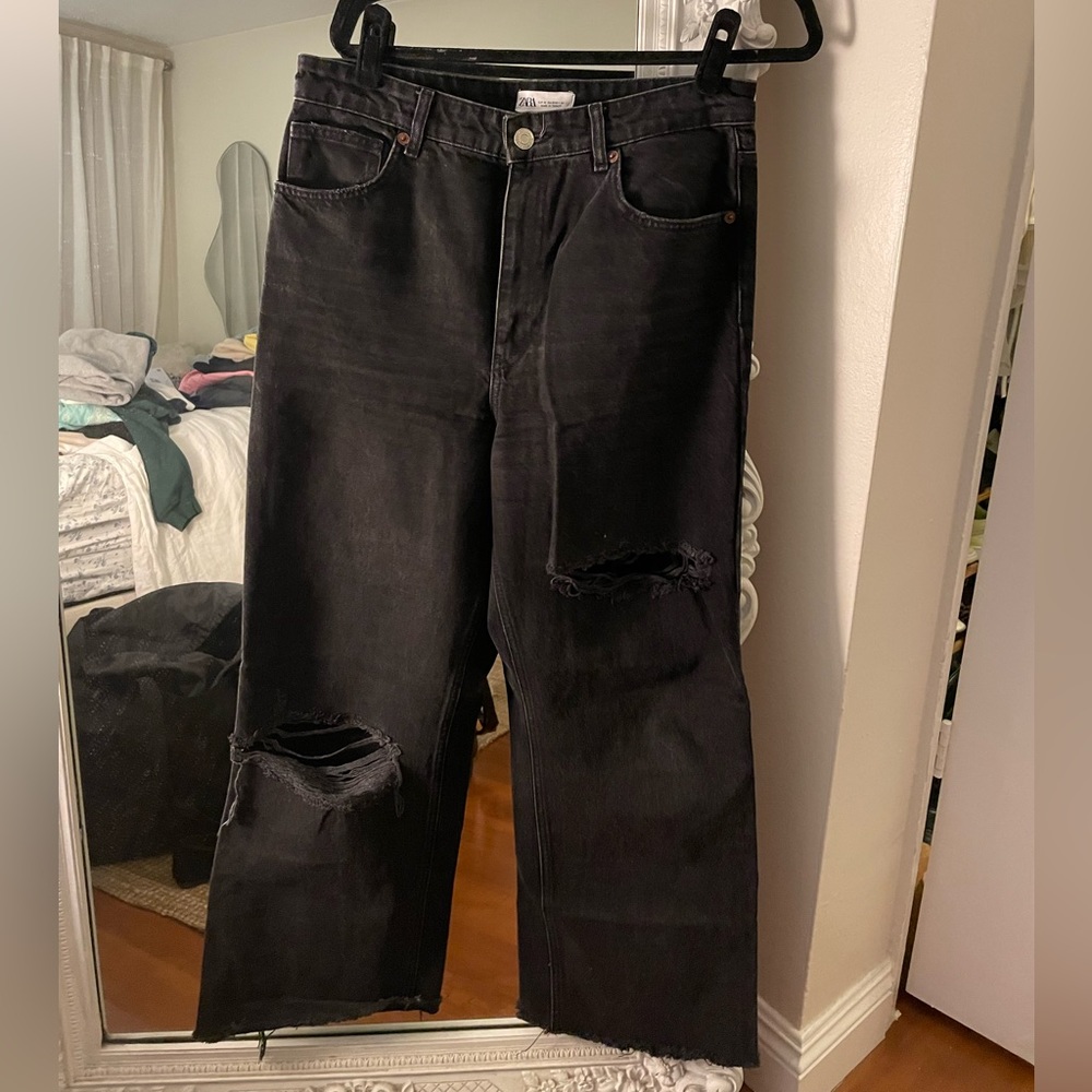 Zara wide leg distressed jeans